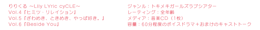 りりくる ～LIly LYric cyCLE～ Vol.4/Vol.5/Vol.6 SPEC